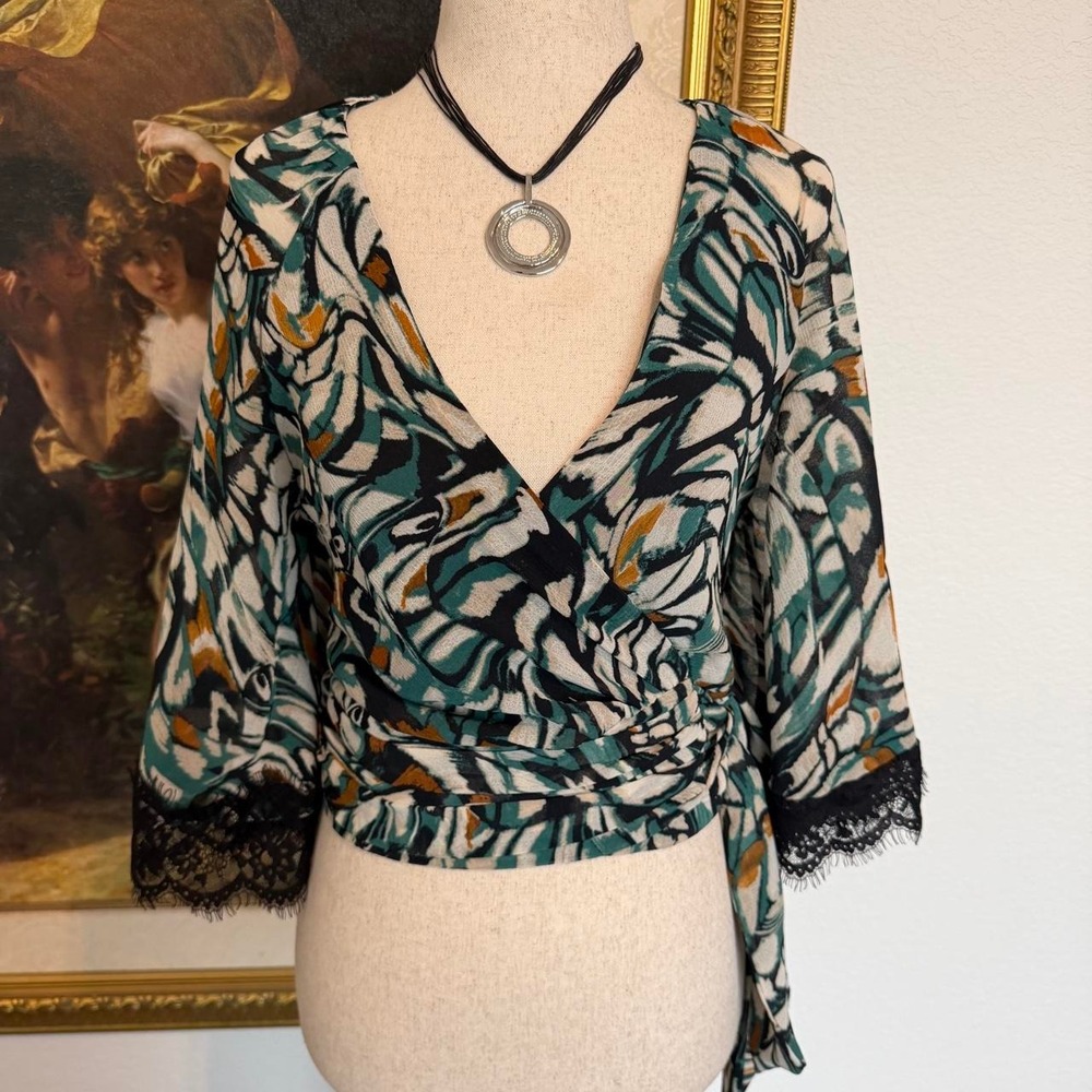 Anthropologie Boho Flutter Sleeve Wrap Top